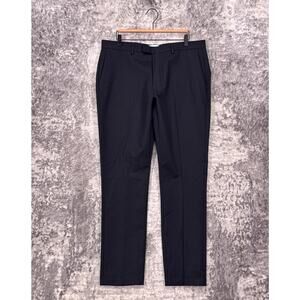 REISS Pants 36 x 32 Mens Eastbury Chino Black Pleated Slim Cotton Twill